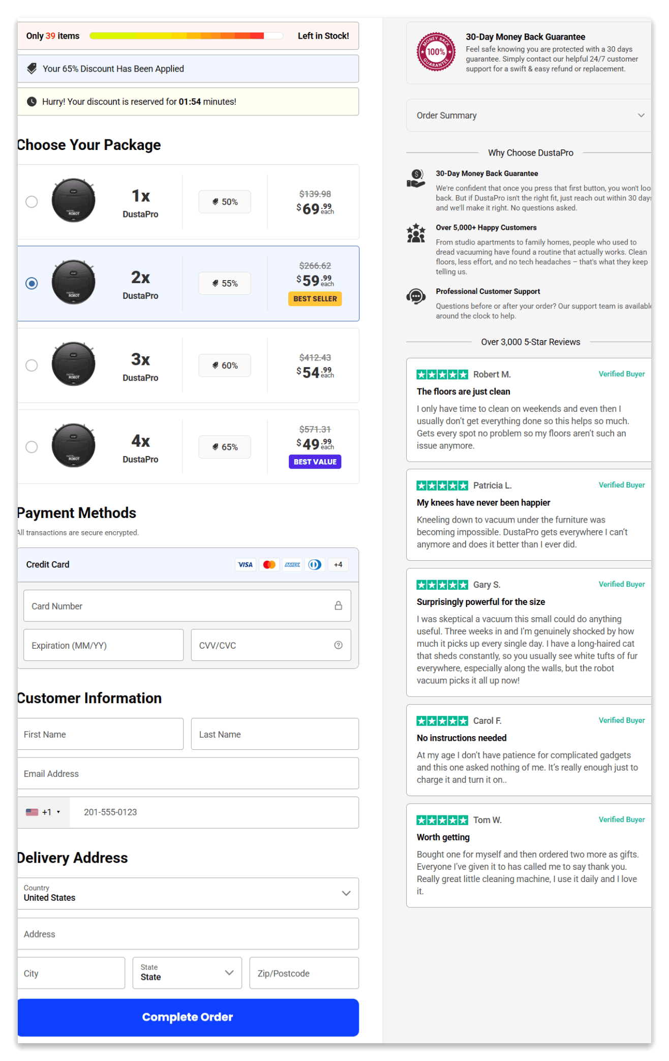 DustaPro Robot Vacuum Cleaner secure checkout page